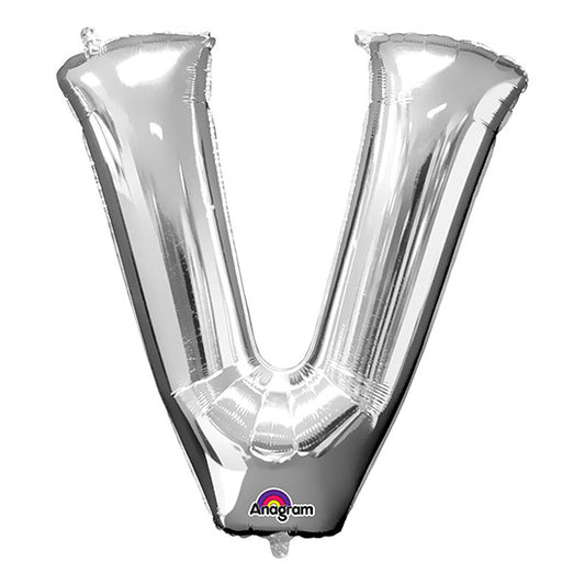 Letter V Silver 33in  Metallic Balloon