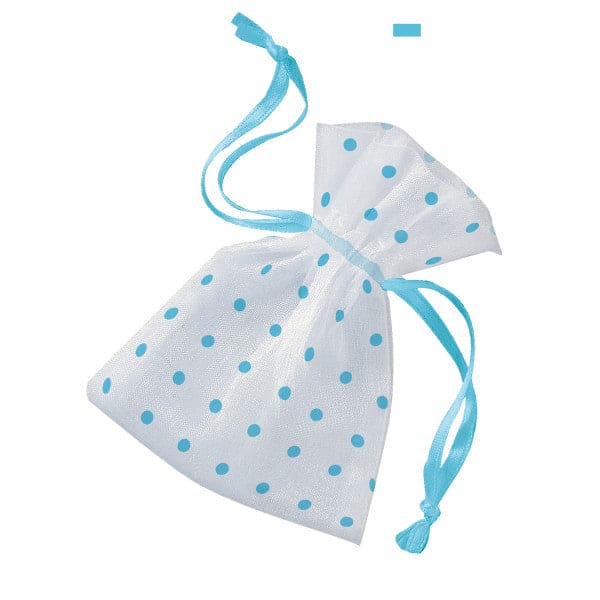 Organza Bags White with Blue Dots 6ct