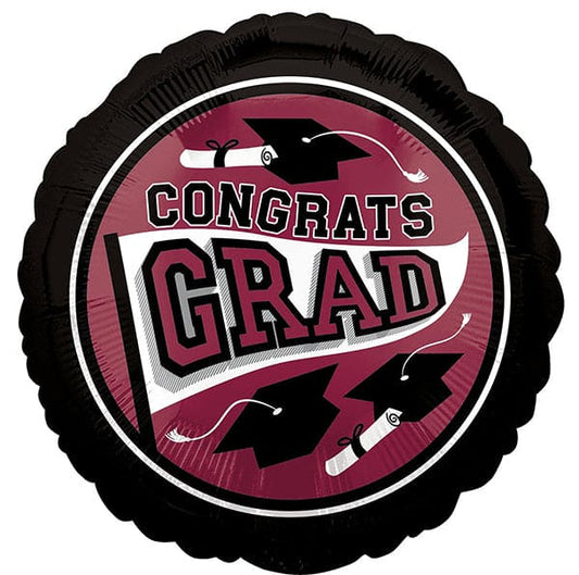Congrats Grad Graduation 18in Metallic Balloon Burgundy