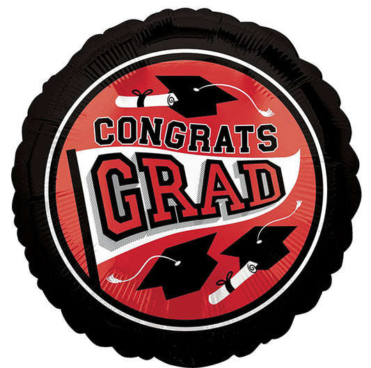 Congrats Grad Graduation 18in Metallic Balloon Red