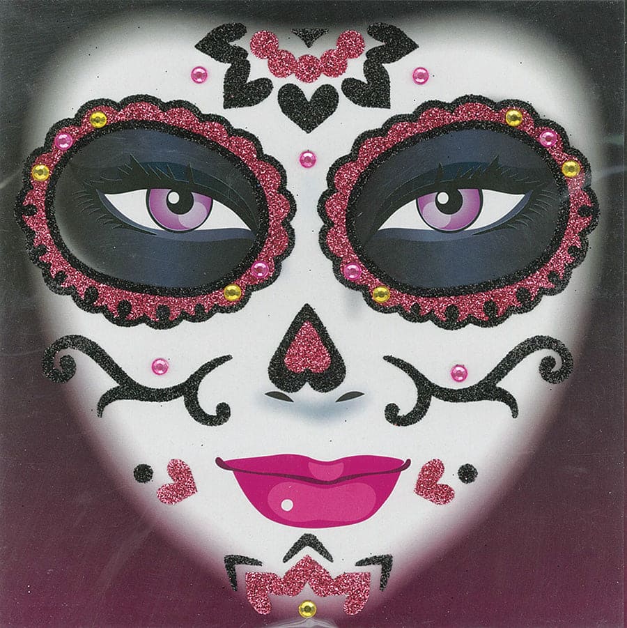 Day of the Dead Glitter Tattoo Face Art Pink