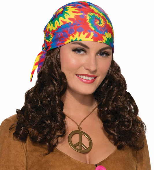 Hippie Head Scarf with Brown Wig