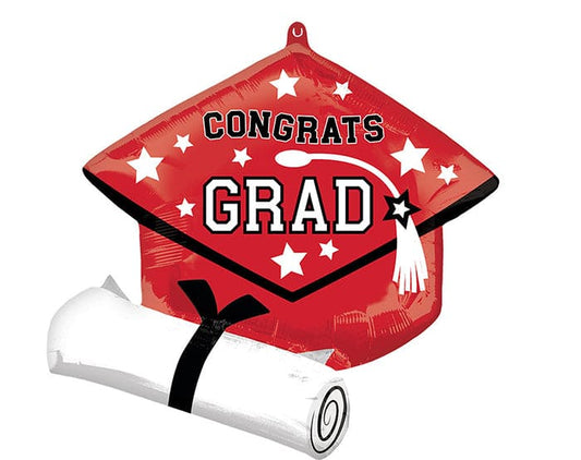 Congrats Grad Red Cap 25in Metallic Balloon