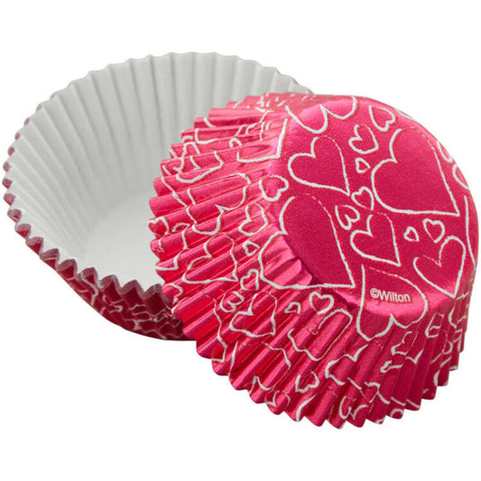 Pink Foil Heart Baking Cups 24ct