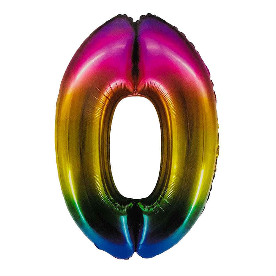 40in Number 0 Rainbow Mylar Balloon