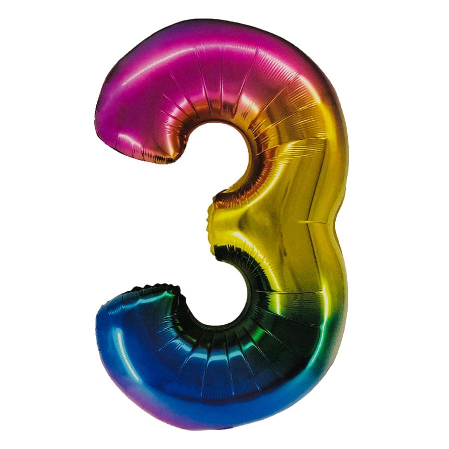 40in Number 3 Rainbow Mylar Balloon