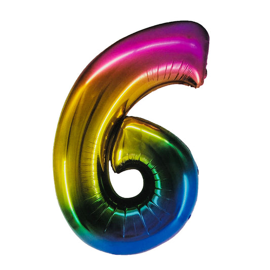 40in Number 6 Rainbow Mylar Balloon