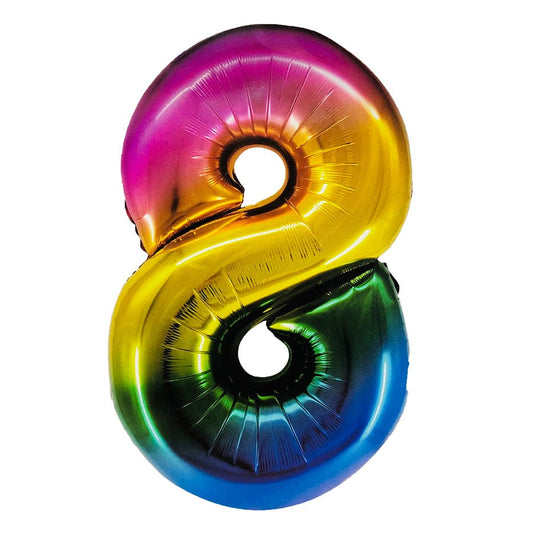 40in Number 8 Rainbow Mylar Balloon