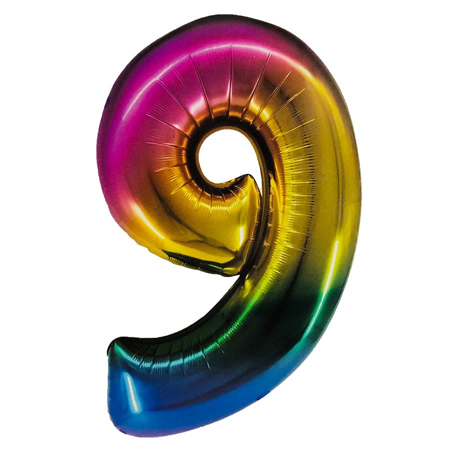 40in Number 9 Rainbow Mylar Balloon