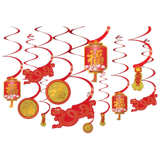 Chinese Lunar New Year Foil Swirl Decorations