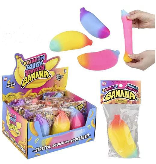 Stretch And Squeeze Rainbow Banana 4.75"