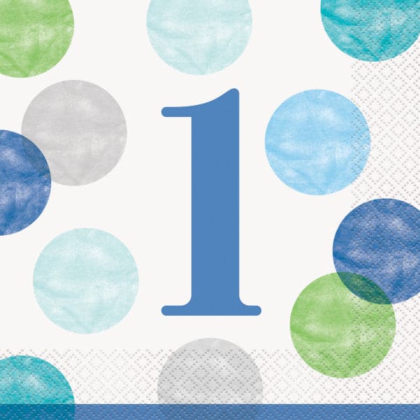 First Birthday Blue Dots Luncheon Napkins 16 Ct