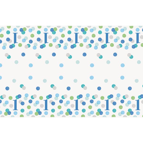 First Birthday Blue Dots 54in x 84in Plastic  Table Cover