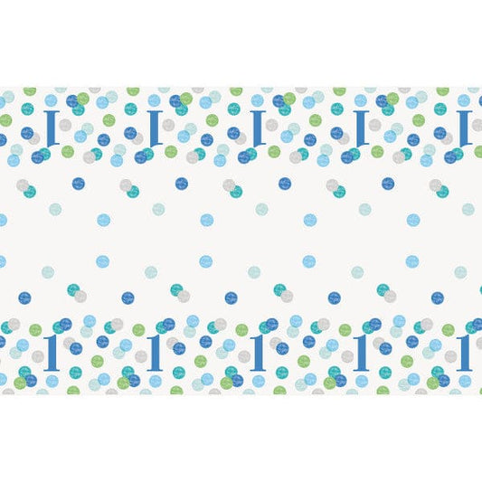 First Birthday Blue Dots 54in x 84in Plastic  Table Cover