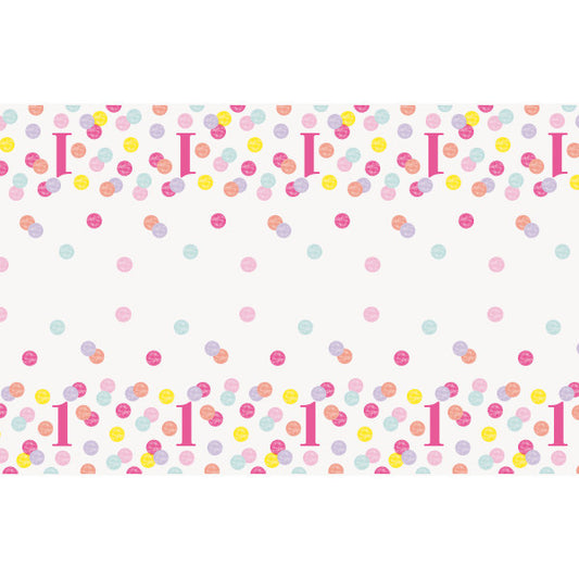 First Birthday Pink Dots 54in x 84in Plastic Table cover