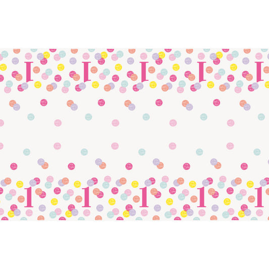 First Birthday Pink Dots 54in x 84in Plastic Table cover