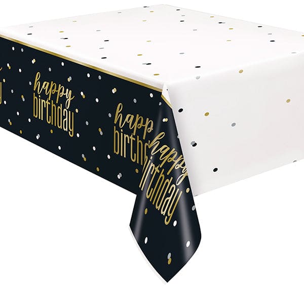 Metallic Happy Birthday 54in x 84in Plastic Table Cover