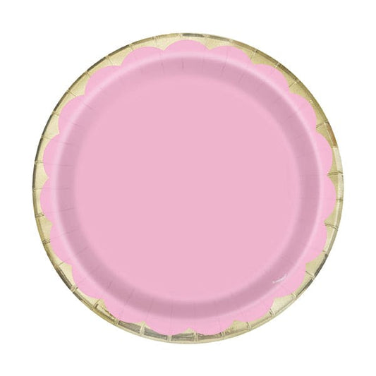 Pink Scalloped Gold Round Luncheon Paper Plates 10ct
