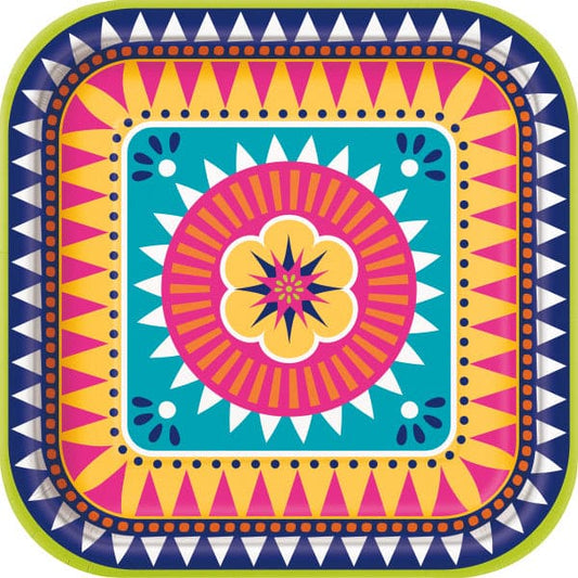 Boho Fiesta 9in Square Dinner Paper Plates 8 Ct