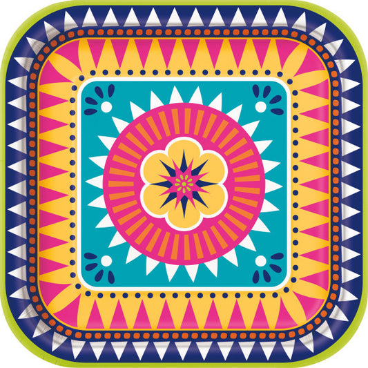Boho Fiesta 9in Square Dinner Paper Plates 8 Ct