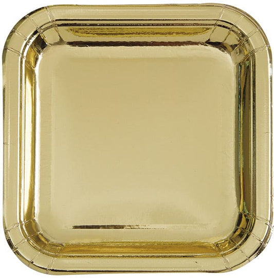Shiny Gold Foil 7in Square Luncheon Plates 8ct