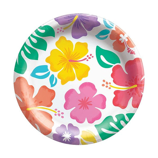 Summer Hibiscus 6.75in Round Luncheon Paper Plates 50ct