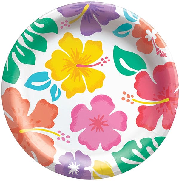 Summer Hibiscus 8.5in  Round Dinner Paper Plates 50ct