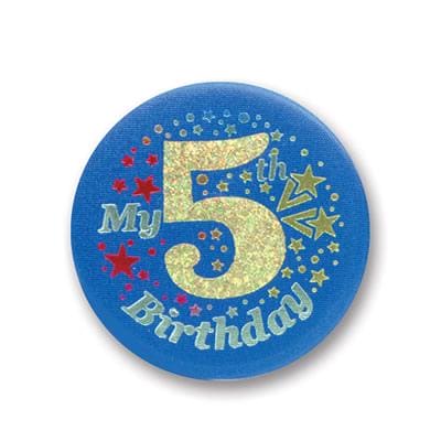 My 5th Birthday Blue Satin Button