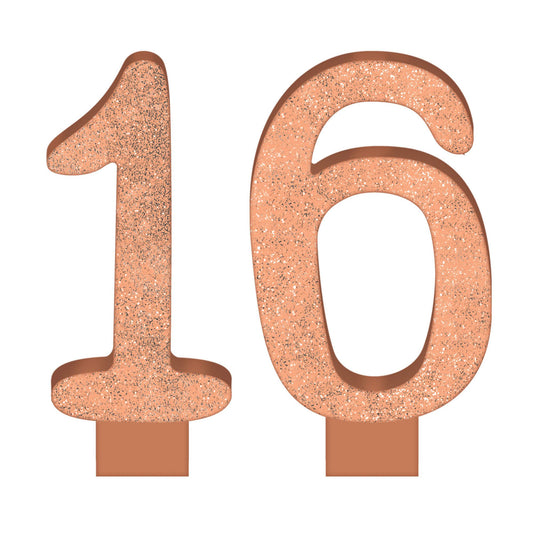 Sixteen Blush Glitter Numeral Candle