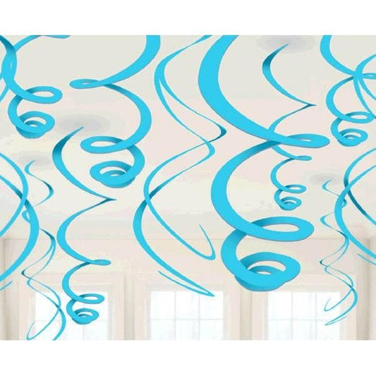 Caribbean Blue Plastic Swirl Hanging Decorations