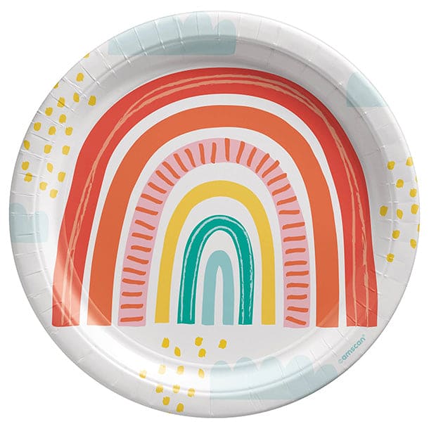 Retro Rainbow 9in Round Paper Plates 8ct