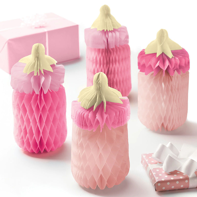 It's A Girl Baby Bottle Honeycomb Centerpieces