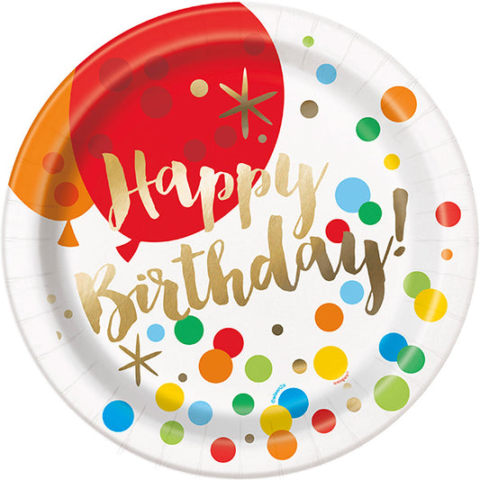 Glitzy Gold Birthday 9in Round Dinner Paper Plates 8ct