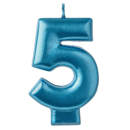 Numeral #5 Metallic Candle - Blue