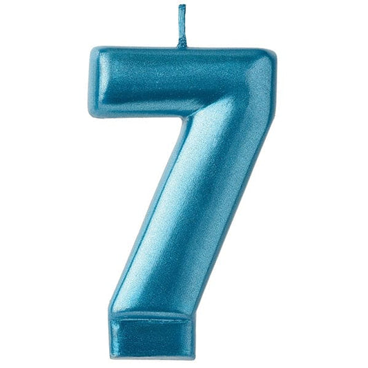 Numeral #7 Metallic Candle - Blue