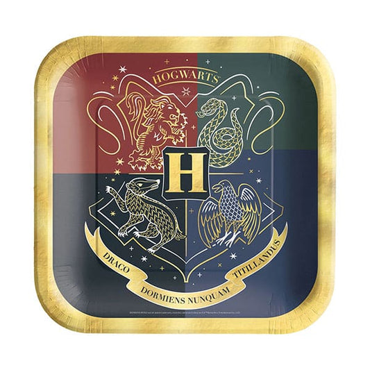 Harry Potter Hogwarts United 7in Metallic Square Paper Plates 8 Ct