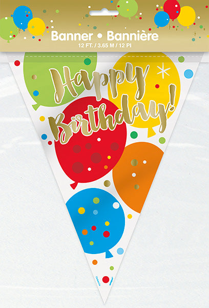 Glitzy Gold Birthday Plastic Flag Banner 12ft