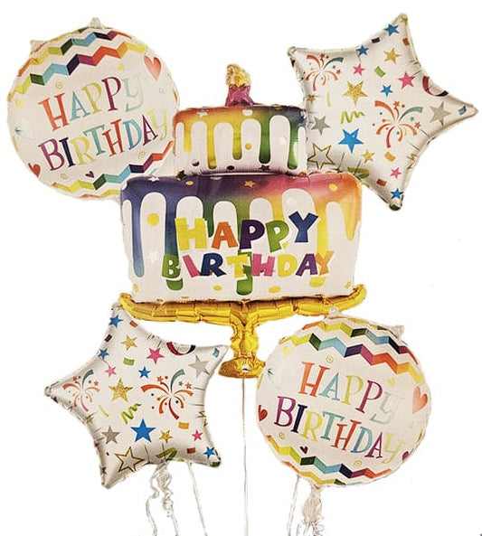 Happy Birthday Cake with Starry Balloons Bouquet 5ct