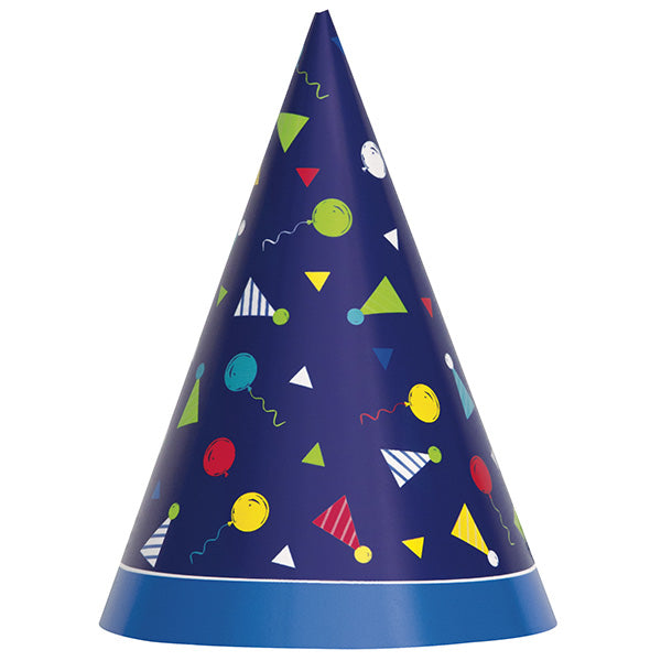 Peppy Birthday Party Paper Cone Hats 8ct