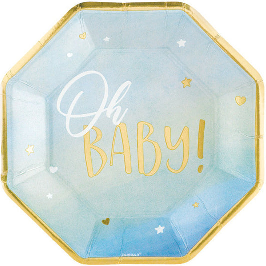Oh Baby Boy Metallic 10.5in Shaped Banquet Plates