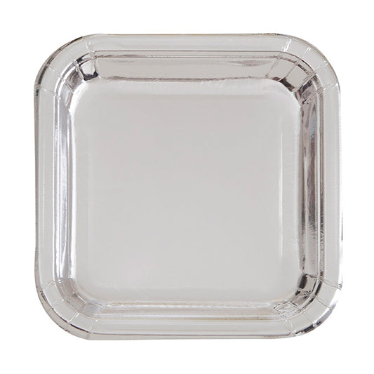 Shiny Silver Foil 7in Square Luncheon Plates 8ct