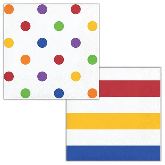 Multicolor Polka Dots and Stripes Beverage Napkins 16 Ct