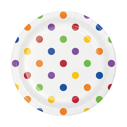 Multicolor Polka Dots and Stripes 7in Round Luncheon Paper Plates 8ct