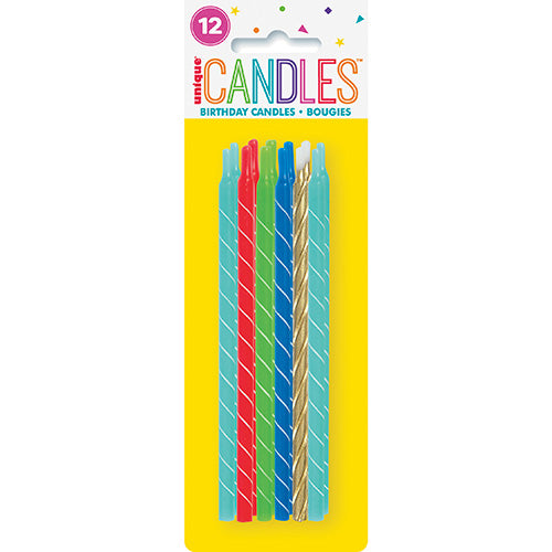 Assorted Bright Spiral 5in Birthday Candles 12ct