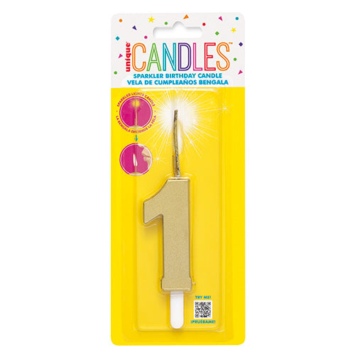 Gold Sparkler Birthday Candle Numeral 1