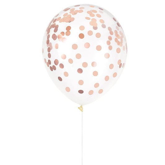 12in Clear Latex Balloon with Rose Gold Foil Confetti 6ct