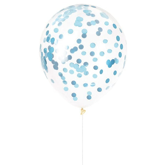 12in Clear Latex Balloon with Light Blue Foil Confetti 6ct