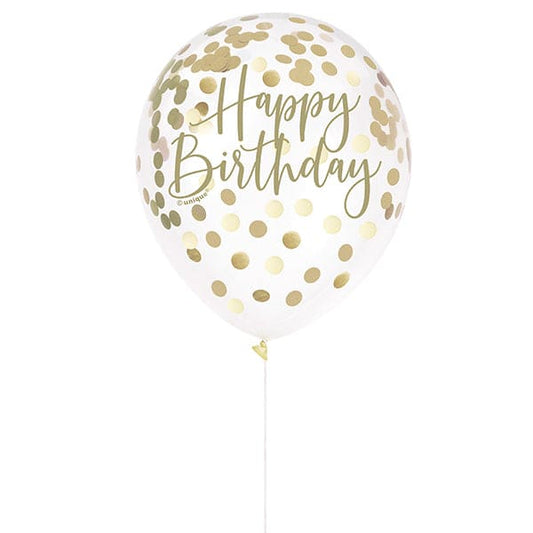 12in  Clear Latex Balloon with Gold Foil Confetti 6ct