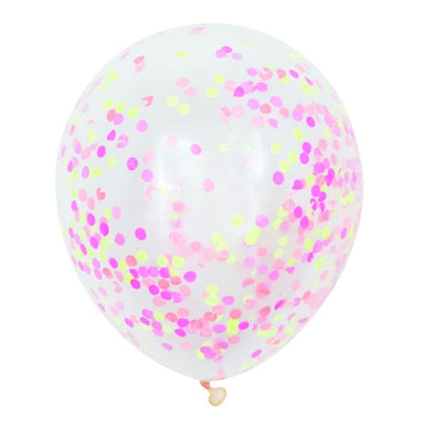 12in Clear Latex Balloons with Neon Pink Tissue Confetti  6ct