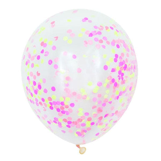 12in Clear Latex Balloons with Neon Pink Tissue Confetti  6ct